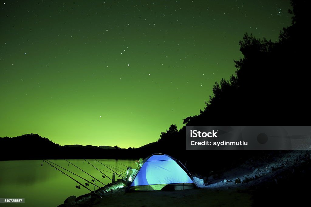 Camping By Lake Camping By Lake in stars. Adult Stock Photo