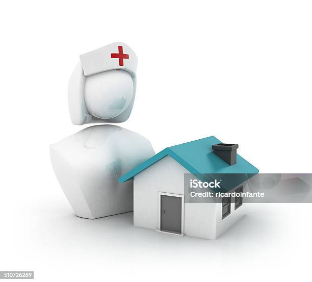 Nurse With House Stock Photo - Download Image Now - Nurse, Three Dimensional, Architecture