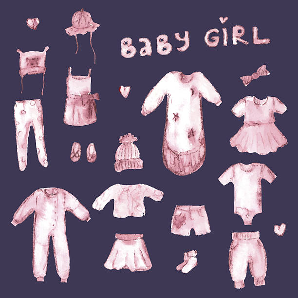 stockillustraties, clipart, cartoons en iconen met set of baby girl clothing - baby slaapzak