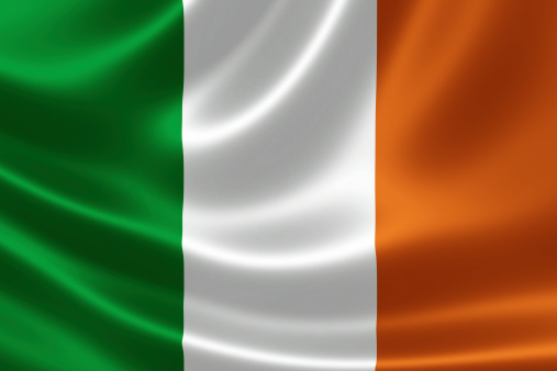 Close-up of the flag of Republic of Ireland on satin texture.