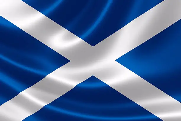 3D rendering of the flag of Scotland on satin texture.