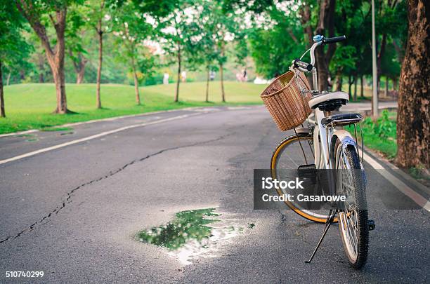 Beautiful Landscape With Bicycle At Park Stock Photo - Download Image Now - Basket, Bicycle, Bicycle Basket