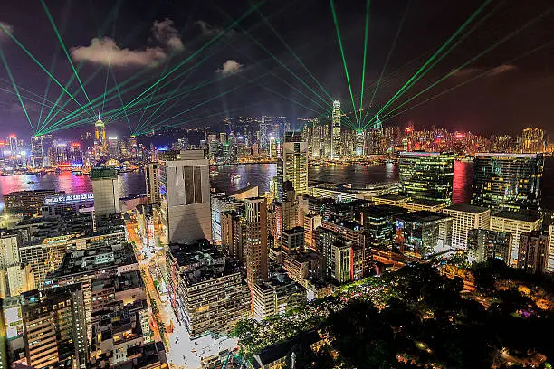 Hong kong lasershow, seen from kowloon.