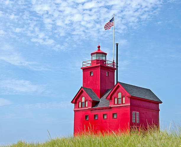 istock Lake Michigan red lighthouse 510741145