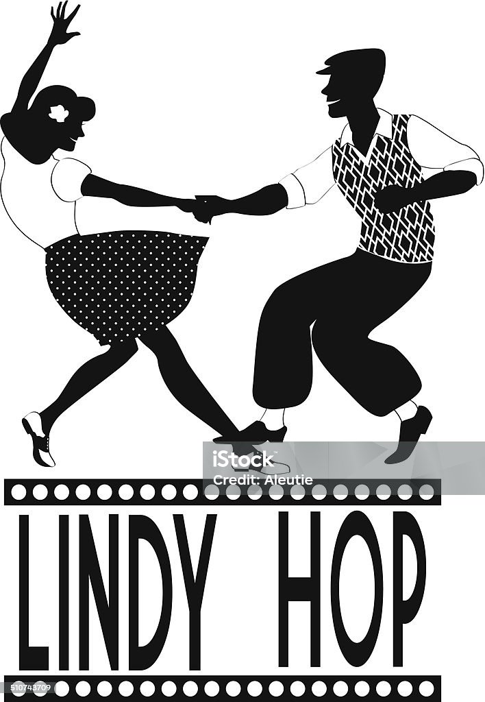 Lindy Hop dancers silhouette Black vector silhouette of a couple dancing lindy hop, no white Dancing stock vector