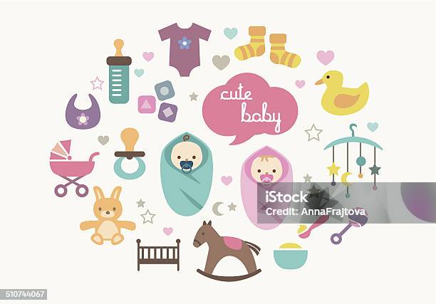 Greetings Card Babies And Toys Stock Illustration - Download Image Now - Baby - Human Age, Illustration, Icon Symbol