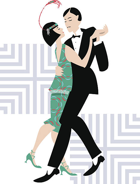 Couple dancing. Art deco. Retro. Couple dancing. Art deco. Retro. Vector illustration. 1930s style men image created 1920s old fashioned stock illustrations