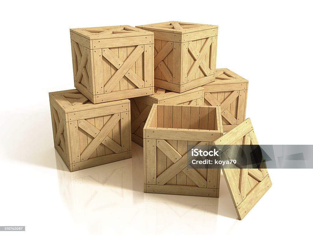 wooden crates isolated Box - Container Stock Photo