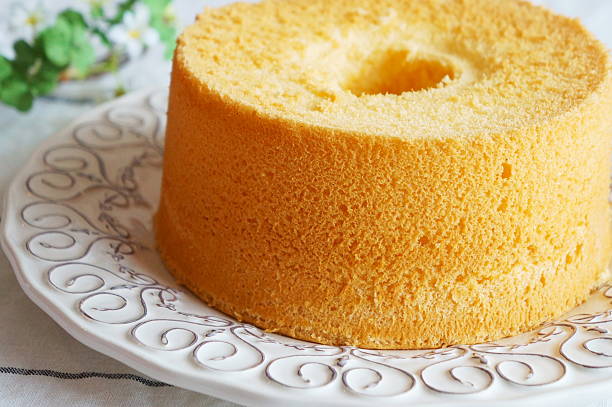 Vanilla Chiffon Cake Homemade vanilla chiffon cake. chiffon stock pictures, royalty-free photos & images