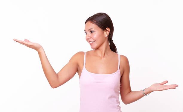istock Friendly young female holding her hands up 510763361