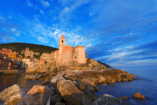 The coastal city of Noli on the Italian Riviera Ligure. Province of Savona. Liguria. Italy.