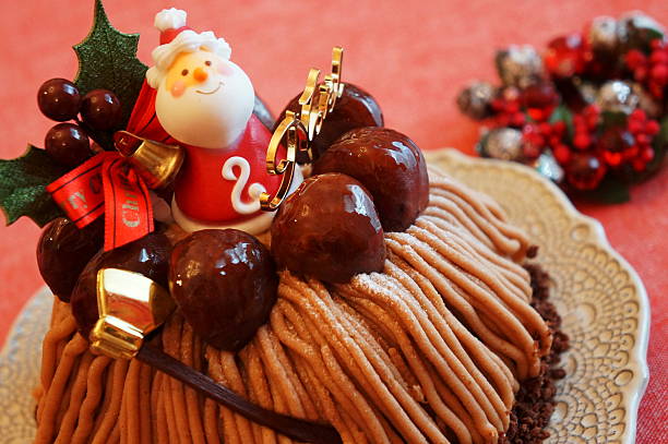 Christmas cake with Mont Blanc cream and chestnuts.