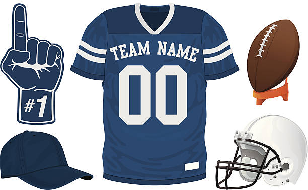 stockillustraties, clipart, cartoons en iconen met a football team blue jersey set - american football