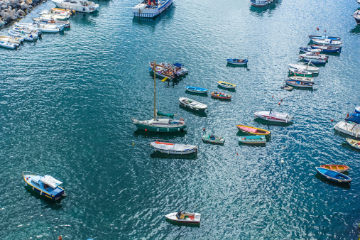 boats in the sea port  in procida beautiful italian island