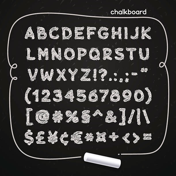 illustrazioni stock, clip art, cartoni animati e icone di tendenza di doodle lavagna tipo di carattere - alphabetical order alphabet abc chalk