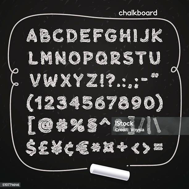 Chalkboard Doodle Font Stock Illustration - Download Image Now - Chalk - Art Equipment, Chalk Drawing, Alphabet