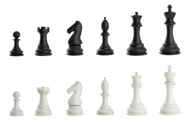 Set of black and white chess pieces. Set of black and white chess pieces. 3d illustration knight chess piece stock pictures, royalty-free photos & images