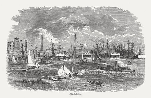 istock Delaware River, Philadelphia, wood engraving, published in 1880 510776848