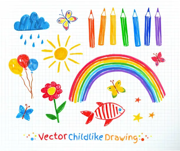 Vector illustration of Childlike drawing set