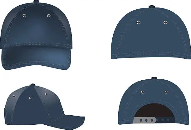 Vector illustration of Vector realistic Baseball Caps - front, back and side views
