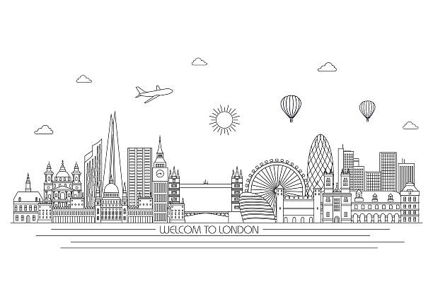 ilustraciones, imágenes clip art, dibujos animados e iconos de stock de ciudad de londres. vector de de ilustración. diseño de estilo - houses of parliament london london england famous place panoramic