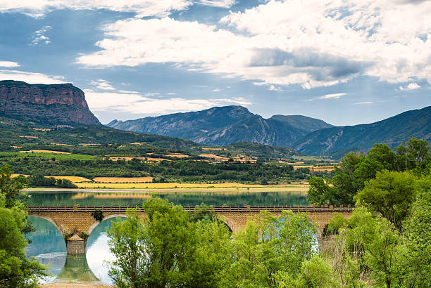 Summer landscape with railway in Catalunya (Spain) between Sort and Tremp