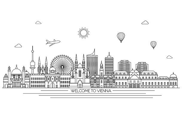 Vienna skyline. Vector line illustration. Line style design skyline. Vector line illustration. Line style designVienna skyline. Vector line illustration. Line style design vienna austria stock illustrations