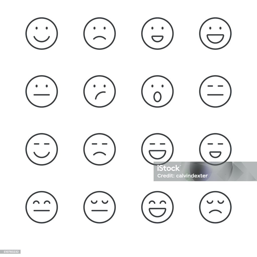 Emoji Icons set 1 | Black Line series Set of 16 professional and pixel perfect icons ready to be used in all kinds of design projects. EPS 10 file. Anthropomorphic Smiley Face stock vector