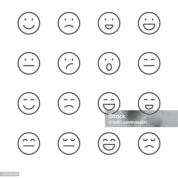 Emoji Icons Set 1 Black Line Series Stock Illustration - Download Image Now - Anthropomorphic Smiley Face, Icon Symbol, Smiling