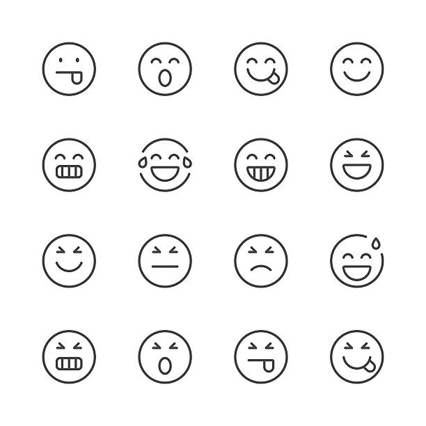 Emoji Icons set 2 | Black Line series Set of 16 professional and pixel perfect icons ready to be used in all kinds of design projects. EPS 10 file. relieved face stock illustrations
