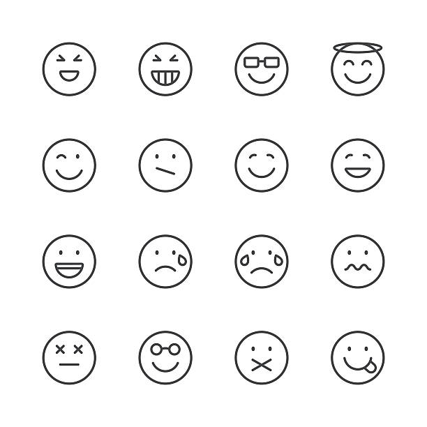 emoji-icons satz 3/schwarz-serie - grimacing stock-grafiken, -clipart, -cartoons und -symbole