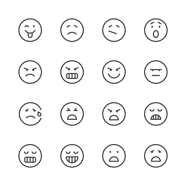 Emoji Icons set 6 | Black Line series Set of 16 professional and pixel perfect icons ready to be used in all kinds of design projects. EPS 10 file. relieved face stock illustrations