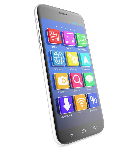 istock Touchscreen smartphone with applications as icons extruded from the screen. 510783482