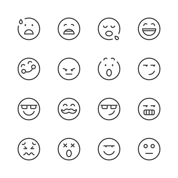 ilustraciones, imágenes clip art, dibujos animados e iconos de stock de emoji iconos conjunto 7/negro de línea serie - smirking