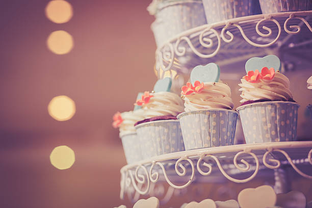 Cup cake for wedding ceremony.processed image for vintage look