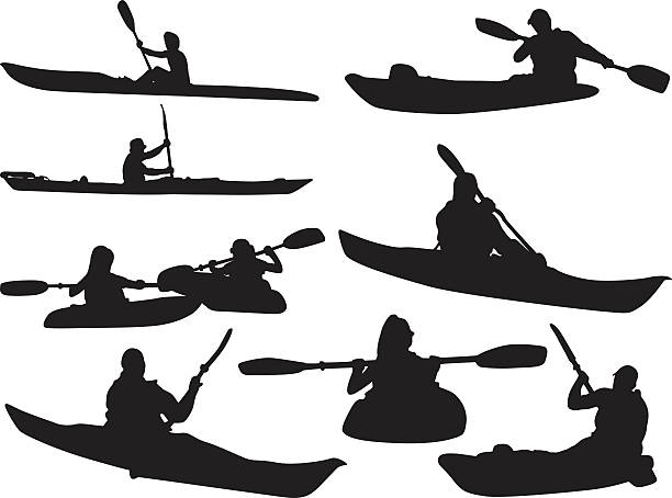 人々のカヤック - silhouette kayaking kayak action点のイラスト素材／クリップアート素材／マンガ素材／アイコン素材