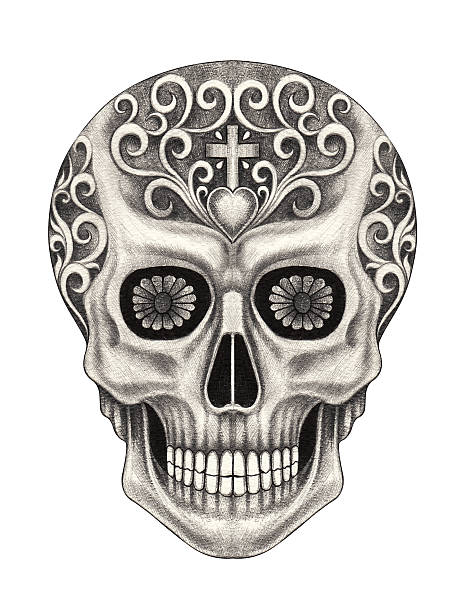 ilustrações de stock, clip art, desenhos animados e ícones de arte dia do crânio morto. - spooky cemetery single flower flower