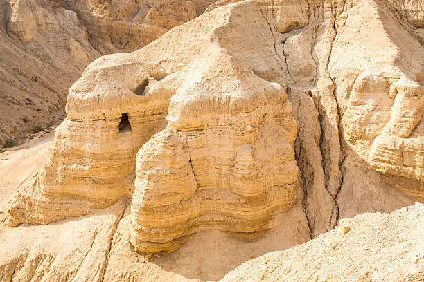 Cave in Qumran, where the dead sea scrolls were found, Israel