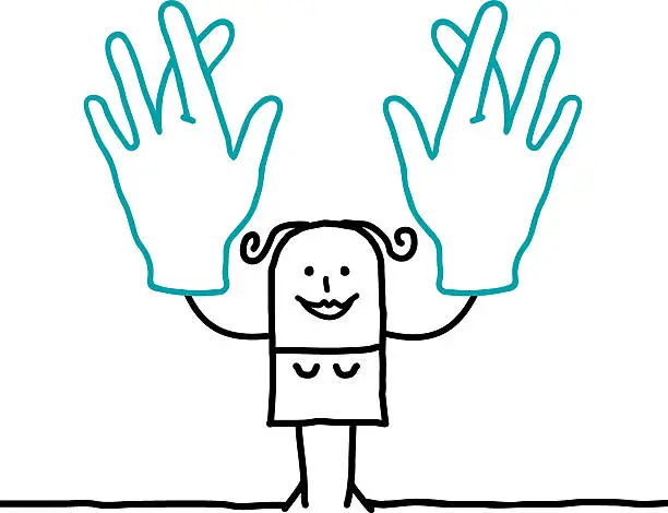 Vector illustration of cartoon woman crossing her fingers