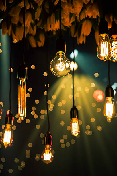 Edison Light Bulb hanging from tulips