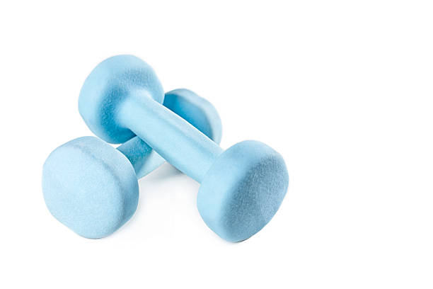istock Two blue dumbbells isolated on white background 510791264