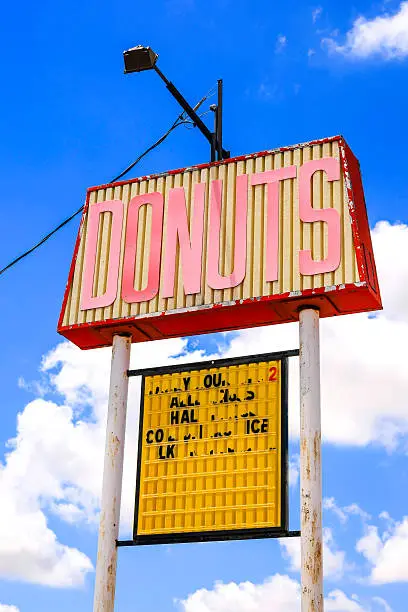 Tucumcari, NM, USA - June 16, 2015: Donuts sign on Route 66 in Tucumcari New Mexico