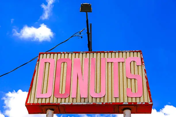 Tucumcari, NM, USA - June 16, 2015: Donuts sign on Route 66 in Tucumcari New Mexico