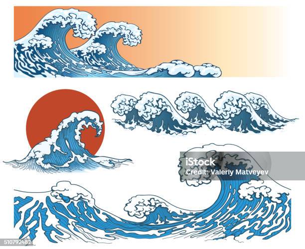 Ilustración de Olas En Estilo Japonés y más Vectores Libres de Derechos de Ola - Ola, Diseño ondulado, Cultura japonesa