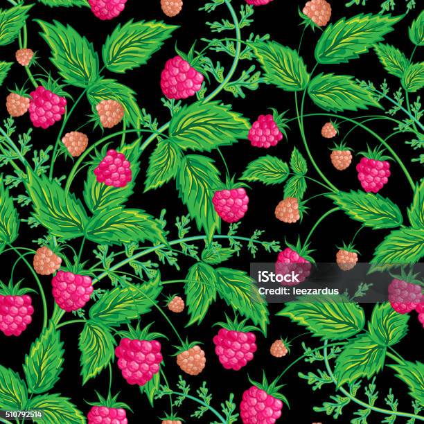 Vector Illustration Colorful Blue Pink Seamless Pattern Of Raspberries Stock Illustration - Download Image Now