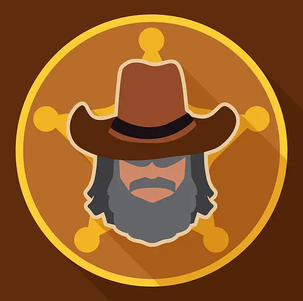 Vector illustration of Sheriff with Hat on his Badge in Flat Style