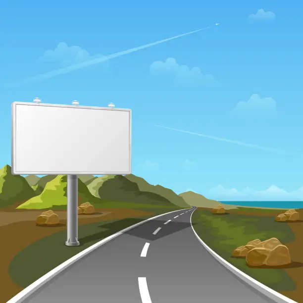 Vector illustration of Road billboard with landscape background
