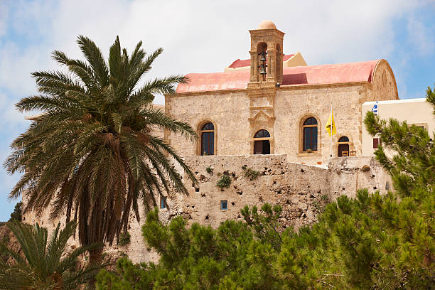 Chrisoskalitissa monastery in Crete. Built on a rock. Greece. Horizontal