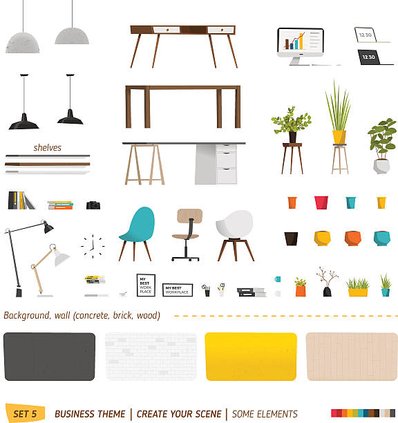 some furnitures for business - dekorasyon illüstrasyonlar stock illustrations