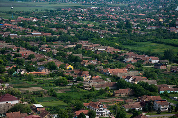 istock Small city on aerial view. 510794155